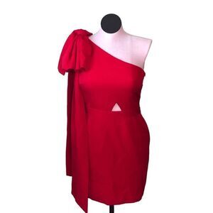 $795 TOCCIN X RTR Women's Red One Shoulder Bow Dress Size 10 *FLAWED*